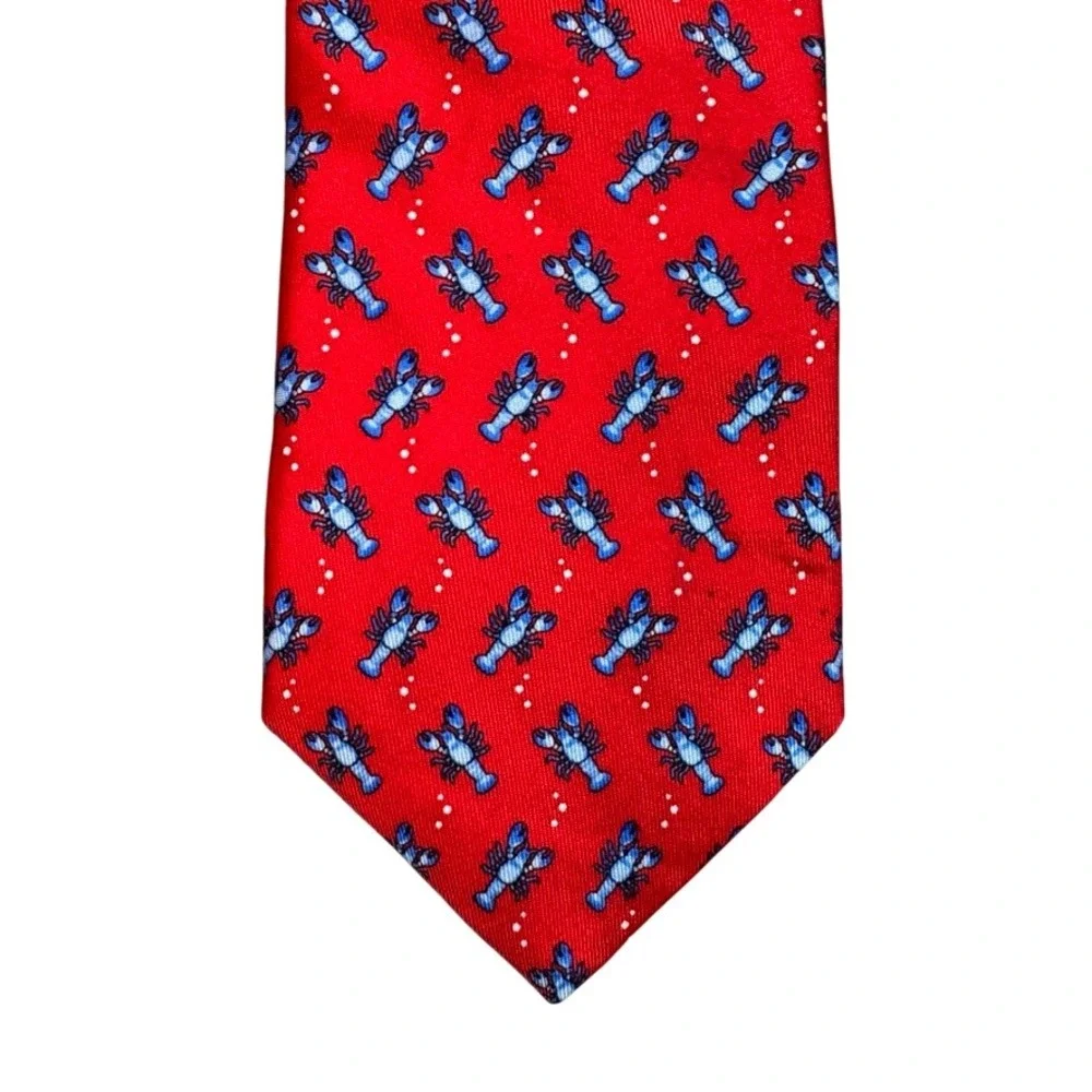 Brooks Brothers Mens Red Blue Lobster Silk Necktie Nautical Animal Print Tie